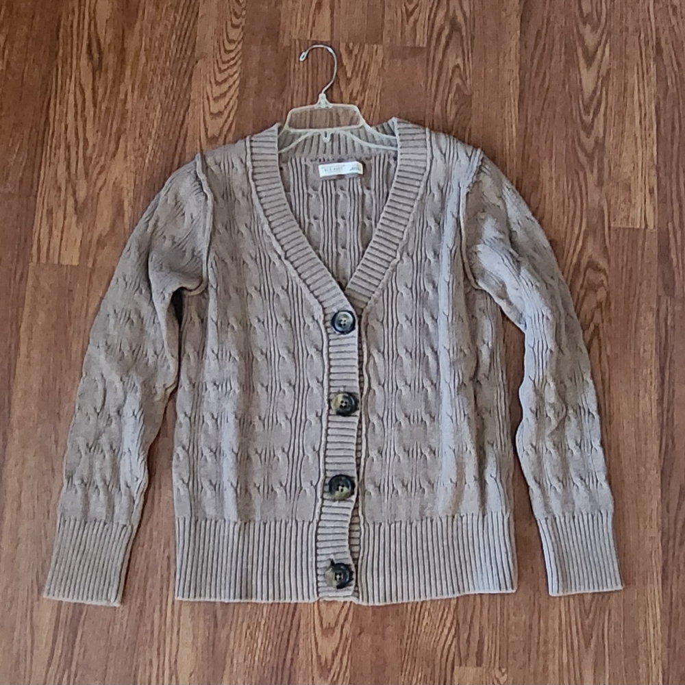 Old Navy Taupe Cable Knit V-Neck Button Cardigan